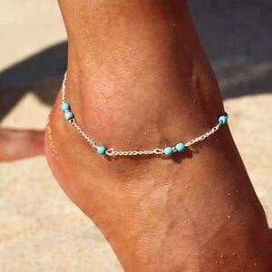 💜10/$25💜NEW Turquoise & Silver Beaded Bohemian Anklet